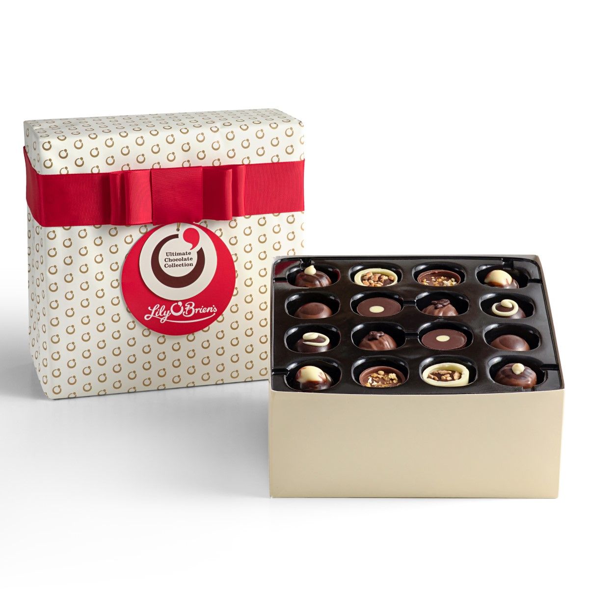 Lily O'Brien's Ultimate Chocolate Collection, 48 Chocolates gift wrapped in a Red Bow.