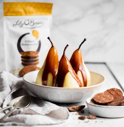 Poached Pears with Butterscotch Chocolate Sauce